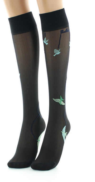 Mi-bas 30D noir Hirondelles vertes NOIR