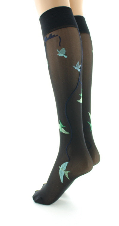 Mi-bas 30D noir Hirondelles vertes NOIR