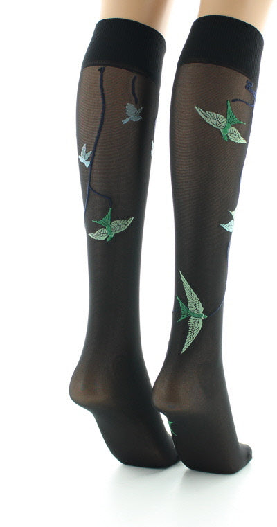 Mi-bas 30D noir Hirondelles vertes NOIR