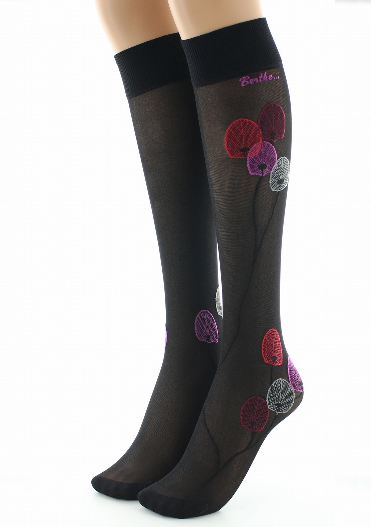 Mi-bas femme 30D noir monnaie du pape rouge NOIR/ROUGE