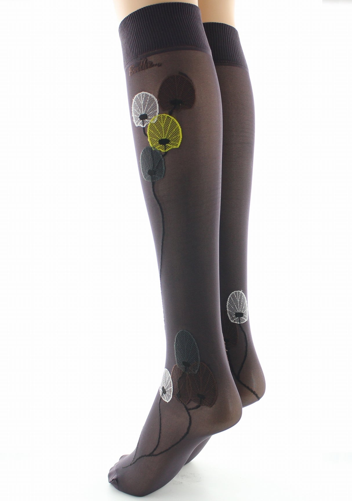 Mi-bas femme 30D prune monnaie du pape jaune PRUNE/JAUNE