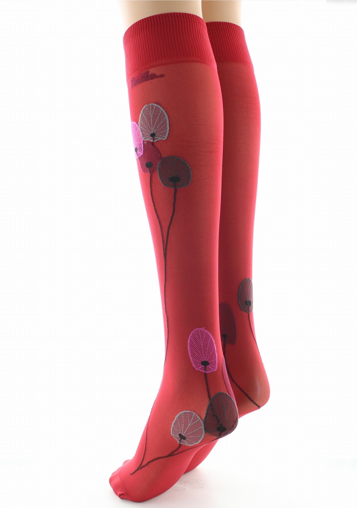 Mi-bas femme 30D rouge monnaie du pape rose ROUGE/ROSE