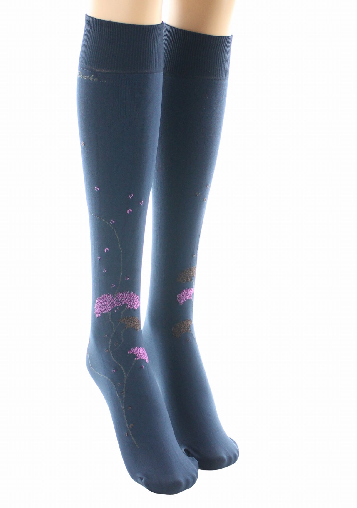 Mi-bas femme 40 deniers Berthe Albizia Marine/Rose MARINE