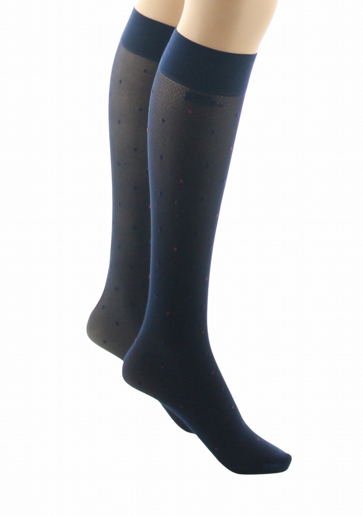 Mi-bas fins 30 deniers femme Berthe Aux Grands Pieds asymétriques marine oiseaux rouge MARINE/ROUGE/NOIR