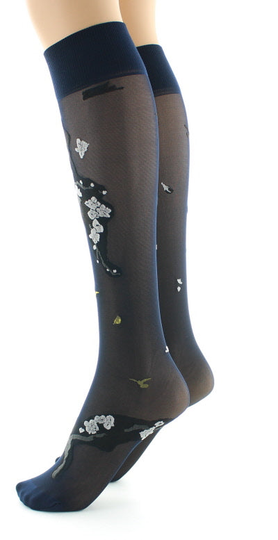 Mi-bas fleurs japonaises Beige BEIGE