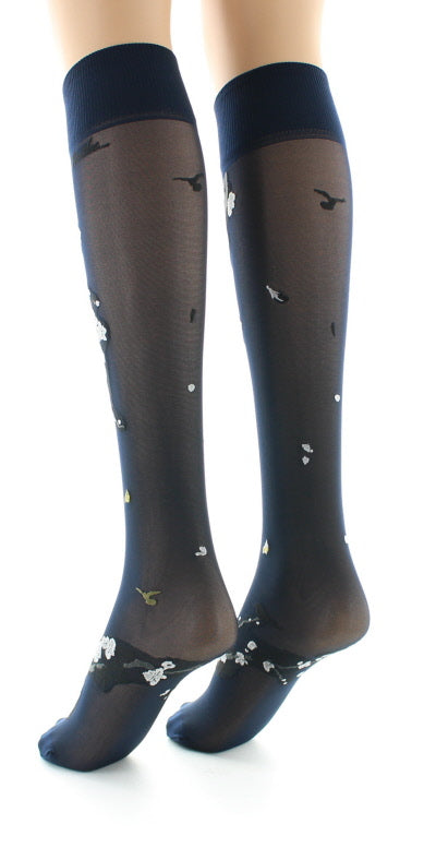 Mi-bas fleurs japonaises Beige BEIGE