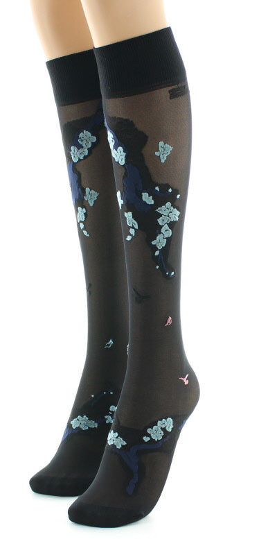 Mi-bas fleurs japonaises Bleu Glacier BLEU GLACIER