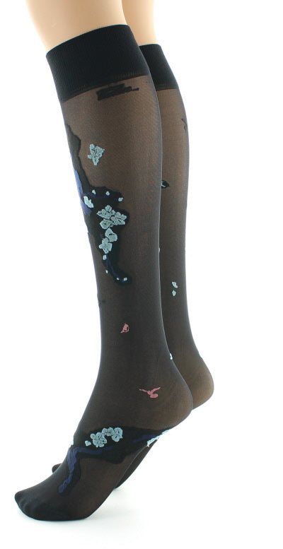 Mi-bas fleurs japonaises Bleu Glacier BLEU GLACIER