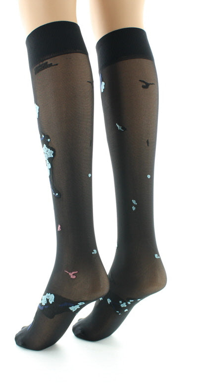 Mi-bas fleurs japonaises Bleu Glacier BLEU GLACIER