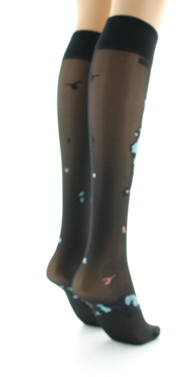 Mi-bas fleurs japonaises Bleu Glacier BLEU GLACIER