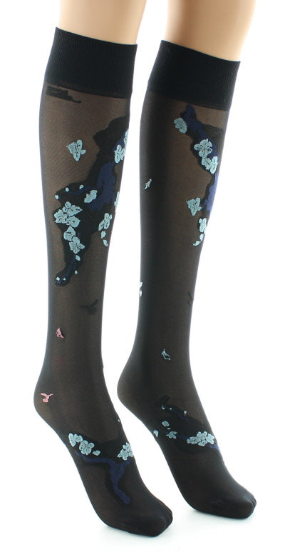 Mi-bas fleurs japonaises Bleu Glacier BLEU GLACIER