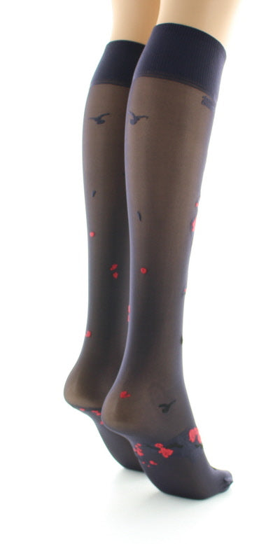 Mi-bas fleurs japonaises Rouge ROUGE