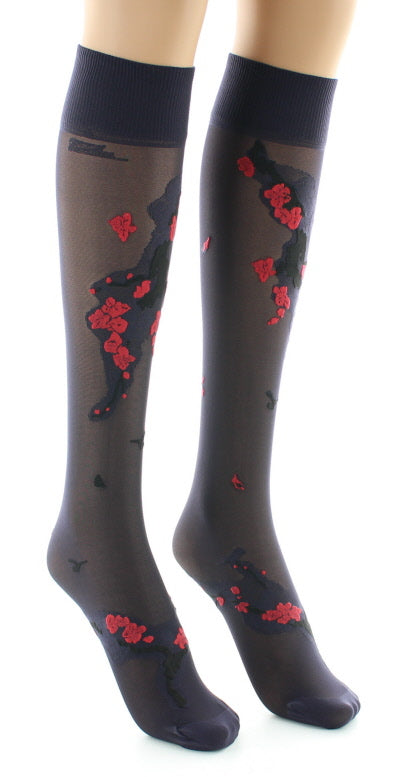 Mi-bas fleurs japonaises Rouge ROUGE