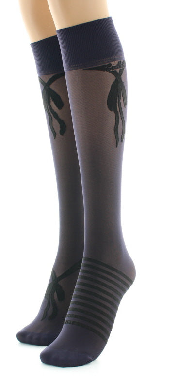 Mi-bas nœuds et rayures Noir NOIR