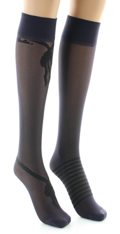 Mi-bas nœuds et rayures Noir NOIR