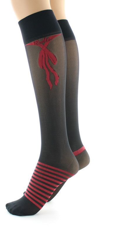 Mi-bas nœuds et rayures Rouge ROUGE