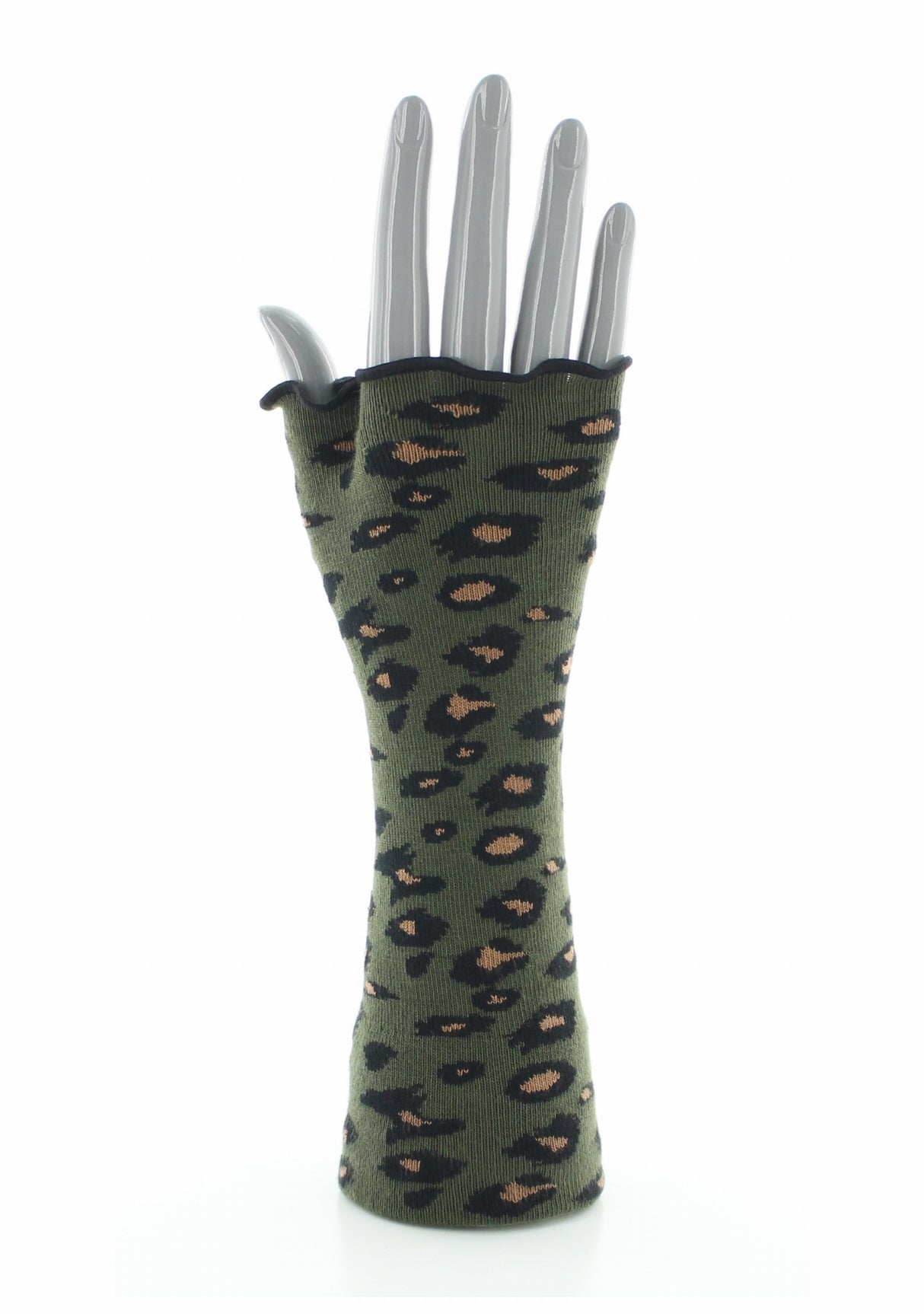 Mitaines femme coton motif Léopard Kaki | Berthe Aux Grands Pieds KAKI