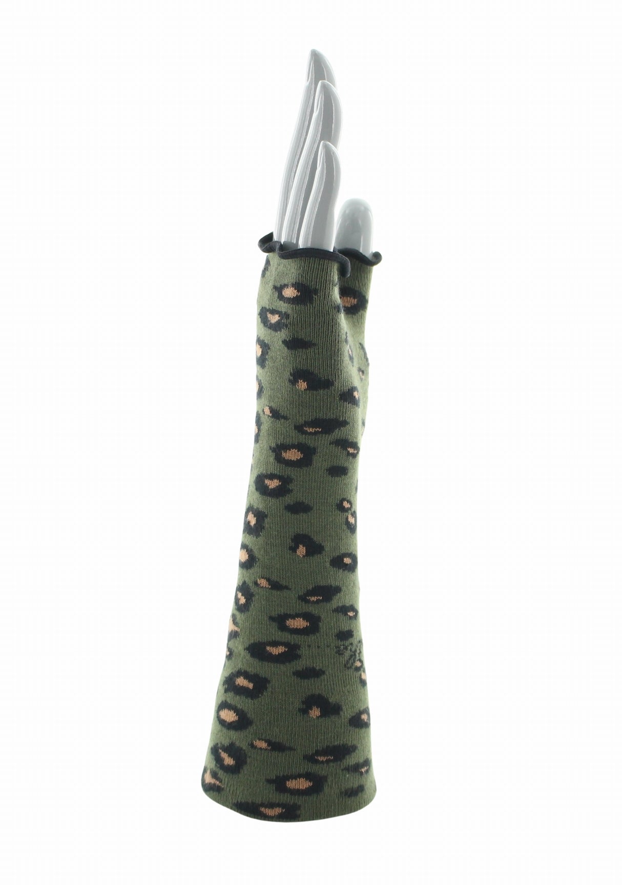 Mitaines femme coton motif Léopard Kaki | Berthe Aux Grands Pieds KAKI