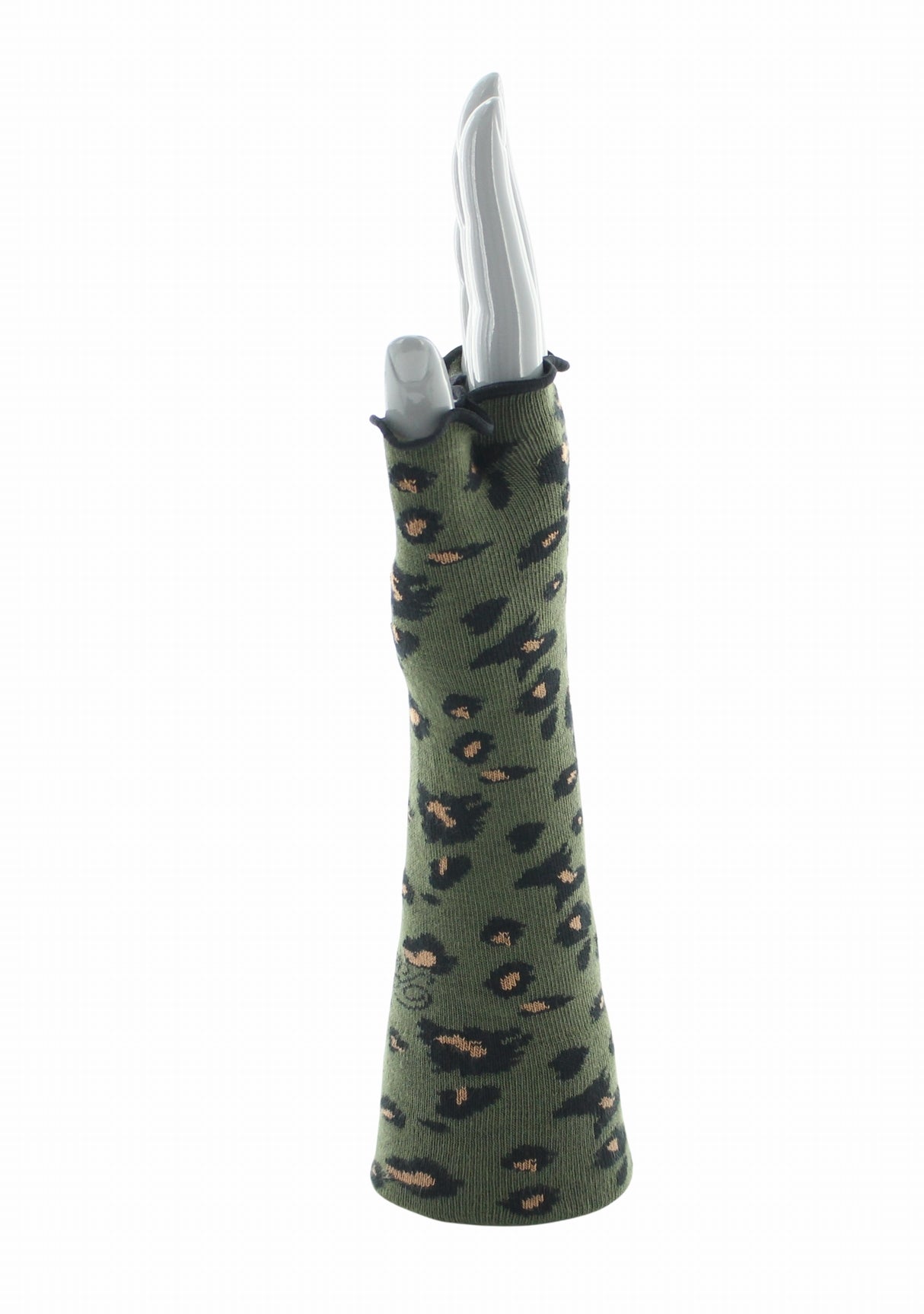 Mitaines femme coton motif Léopard Kaki | Berthe Aux Grands Pieds KAKI