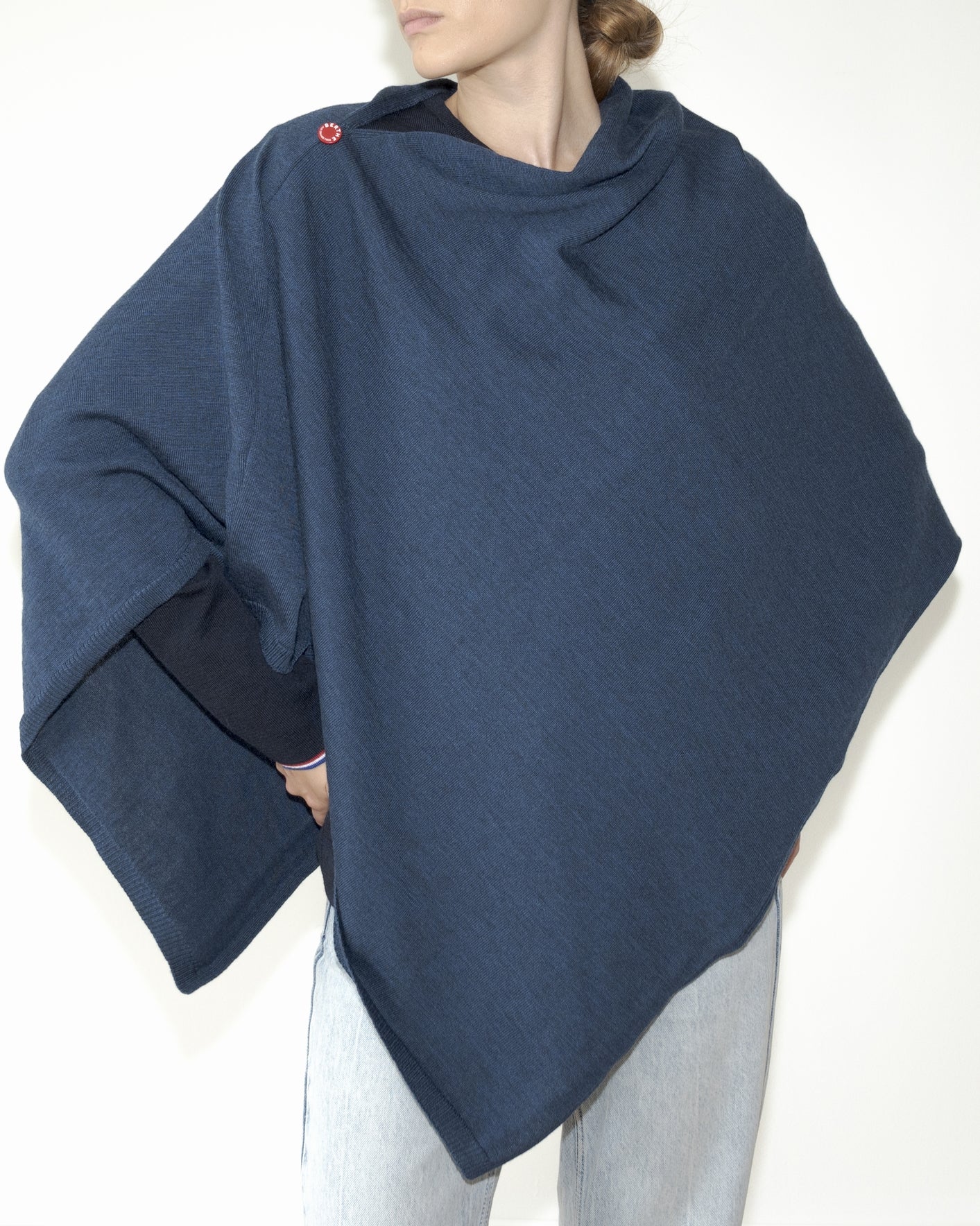 Poncho femme laine merinos bleu chine