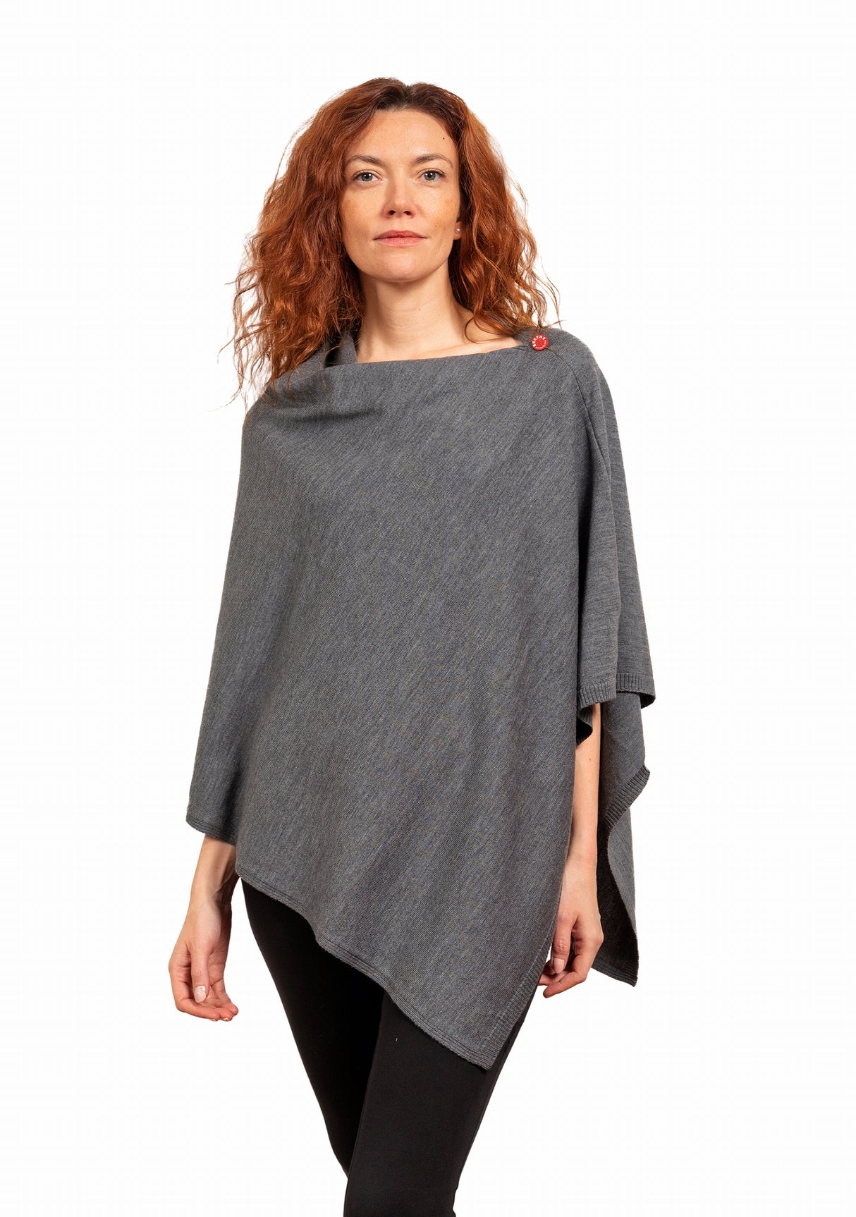 Poncho femme laine mérinos gris chiné GRIS FONCE