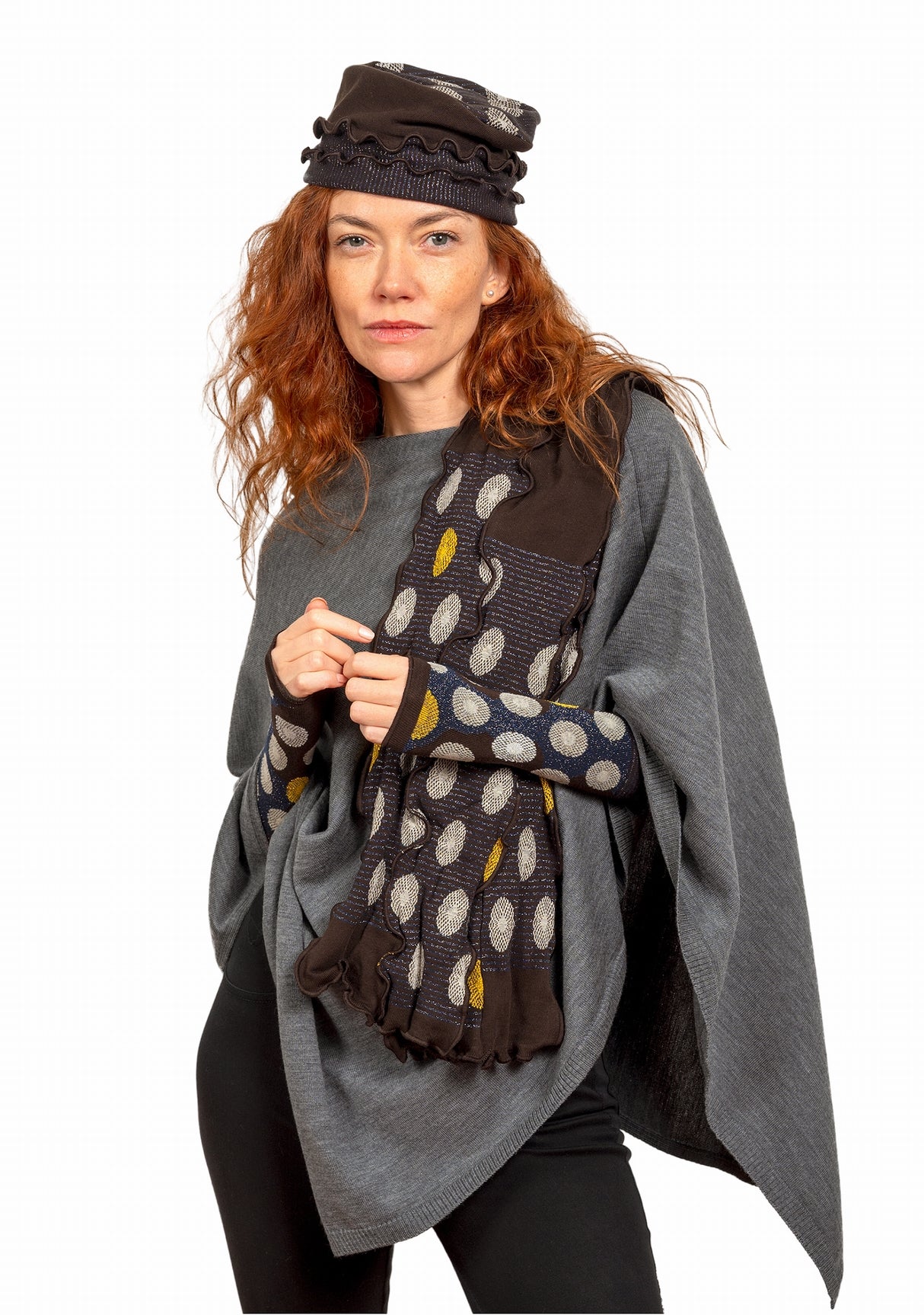 Poncho femme laine mérinos gris chiné GRIS FONCE