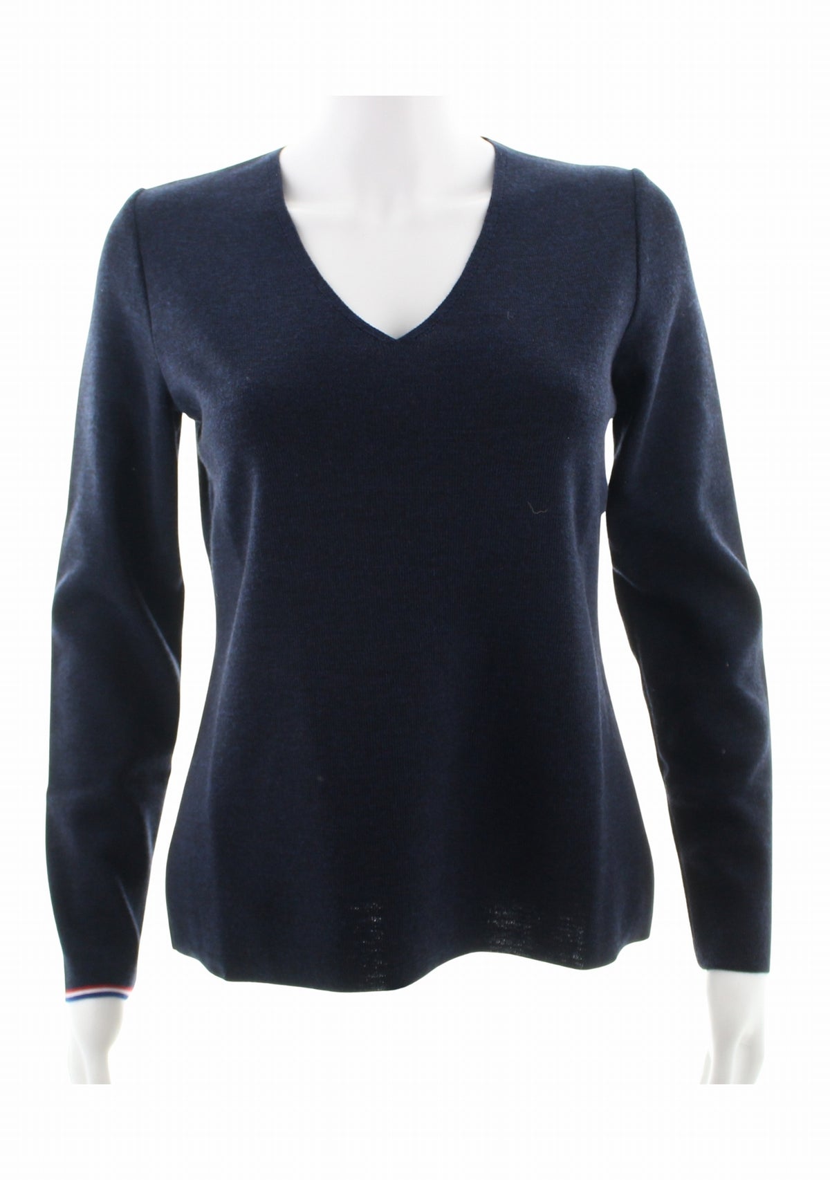 Pull marin femme col V Berthe Marine à coudières Pivoines MARINE