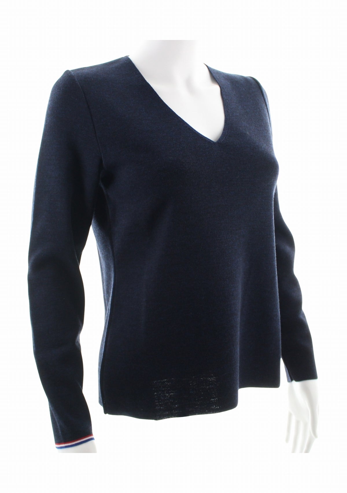 Pull marin femme col V Berthe Marine à coudières Pivoines MARINE