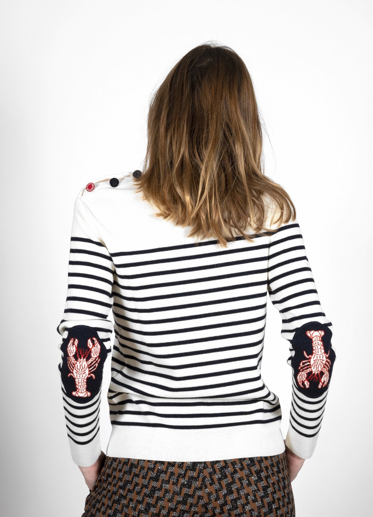 Pull Marin Femme Homard écru rayé marine