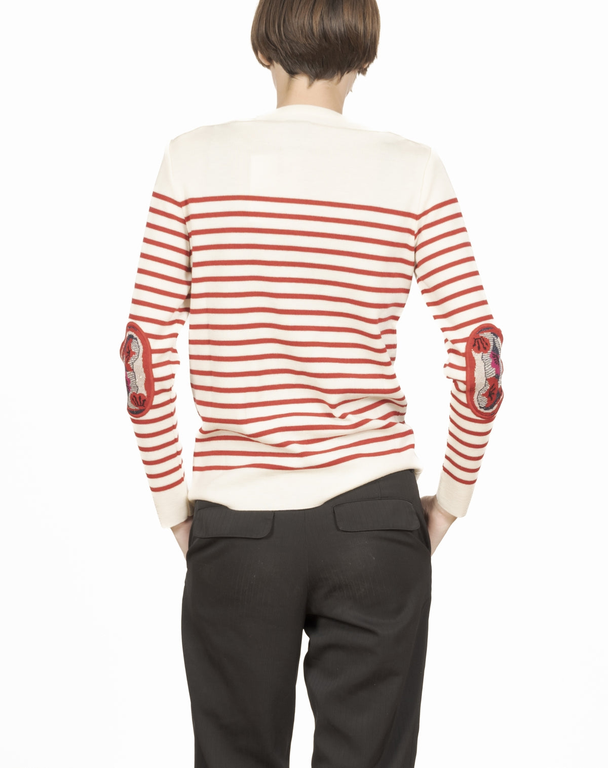 Pull marin femme mérinos écru rayé rouge coquelicot ECRU RAYE ROUGE