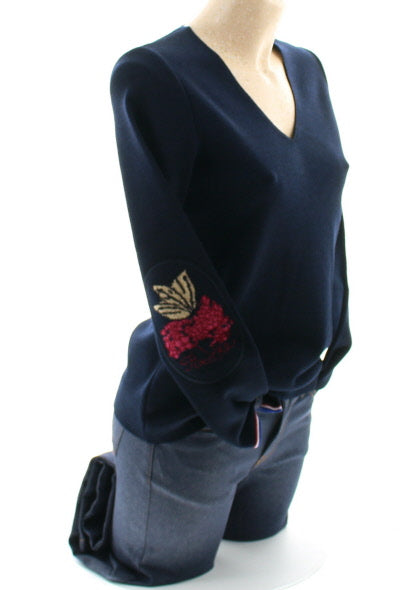 Pull marin Femme Papillons col V MARINE