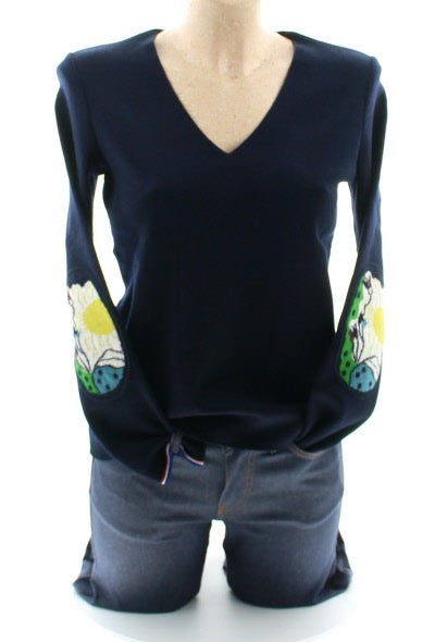 Pull marin Femme Soleil col V MARINE