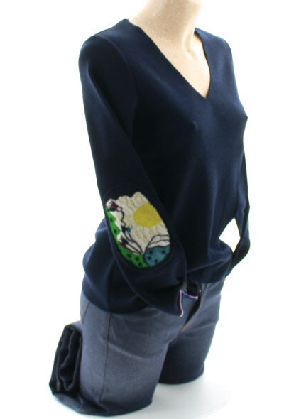 Pull marin Femme Soleil col V MARINE