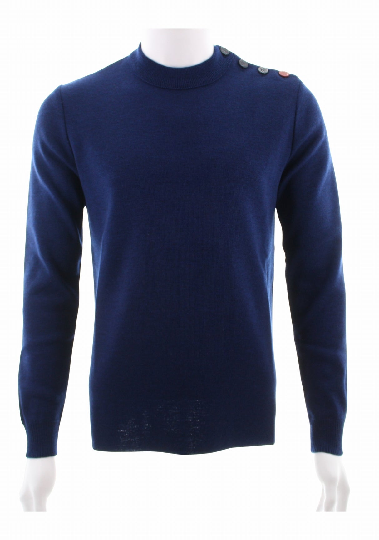 Pull marin homme col rond Berthe Bleu royal à coudières asymétriques marine/jaune BLEU ROYAL