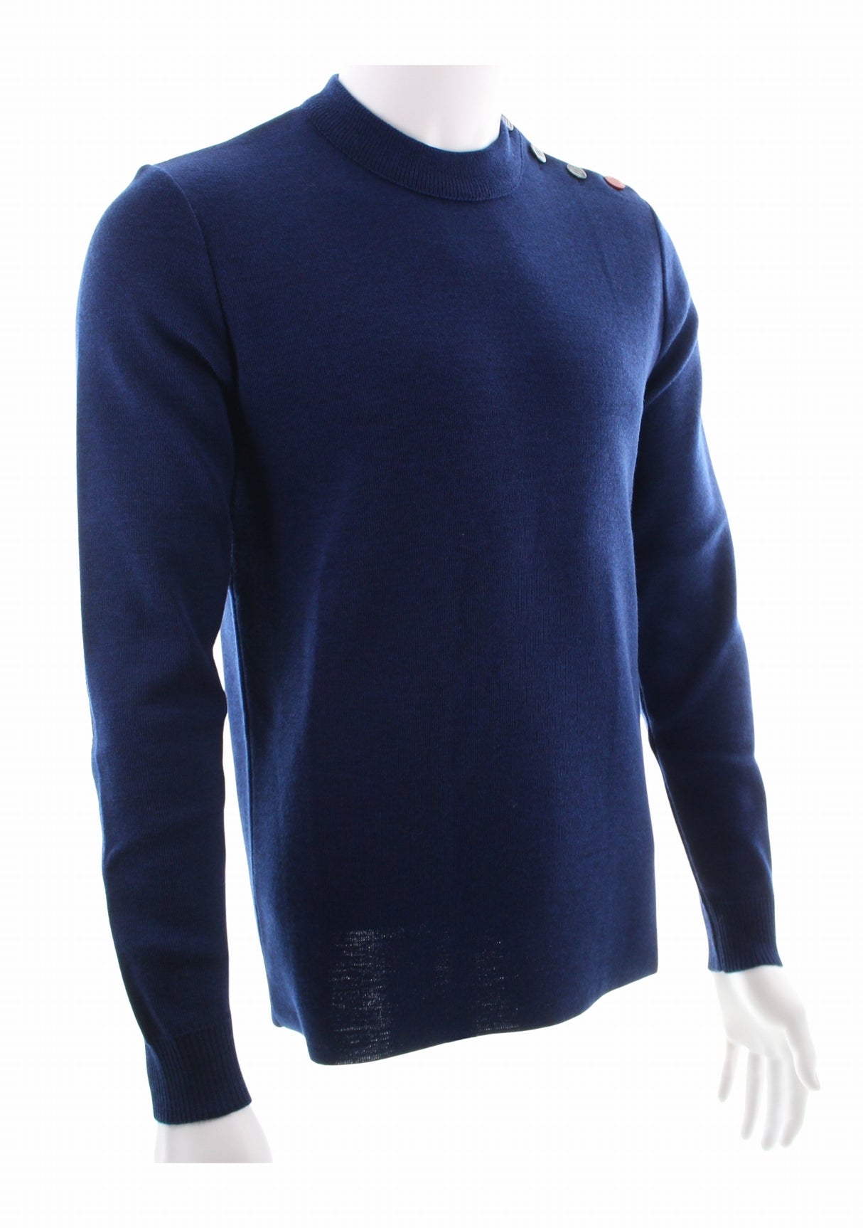 Pull marin homme col rond Berthe Bleu royal à coudières asymétriques marine/jaune BLEU ROYAL