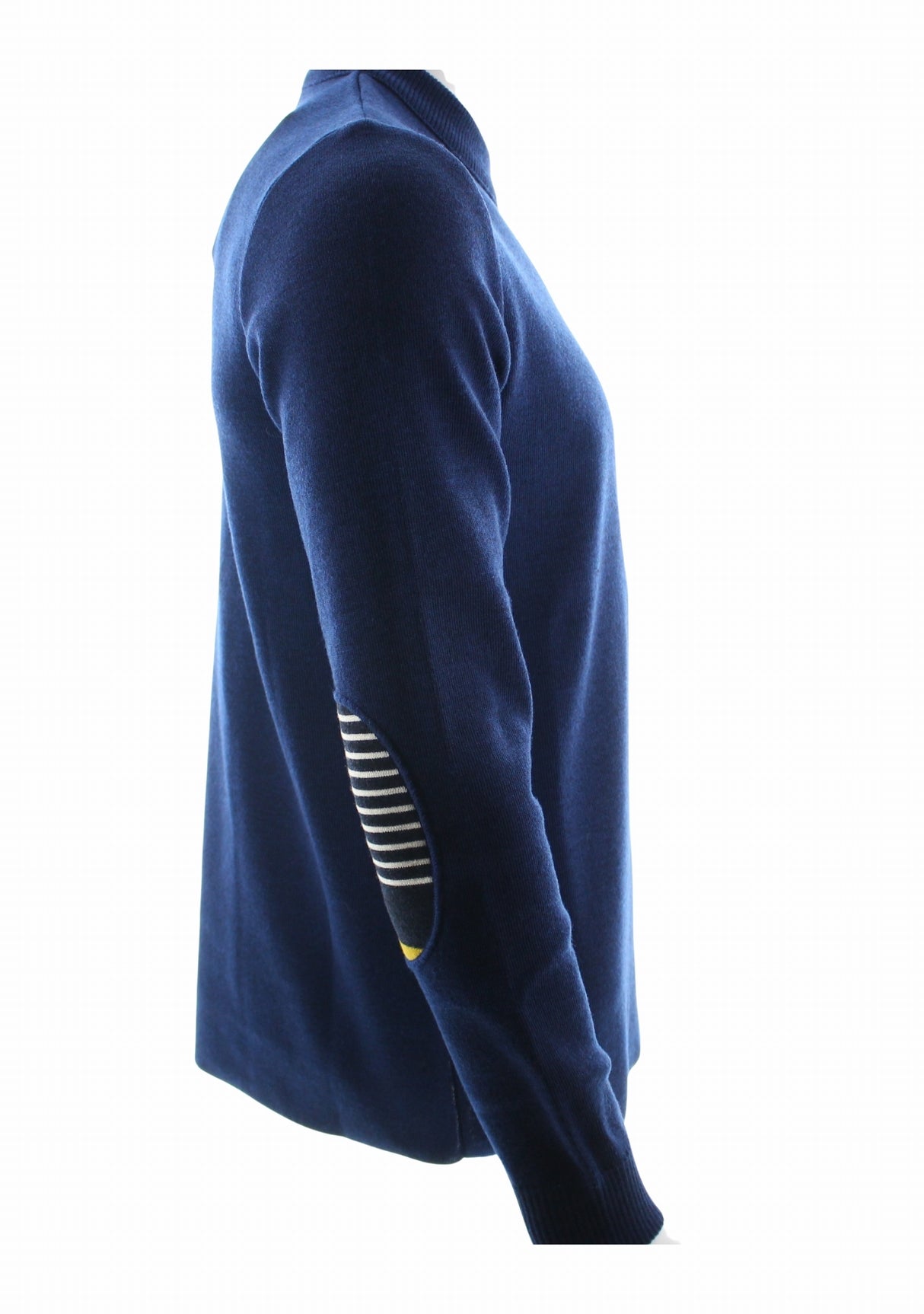 Pull marin homme col rond Berthe Bleu royal à coudières asymétriques marine/jaune BLEU ROYAL