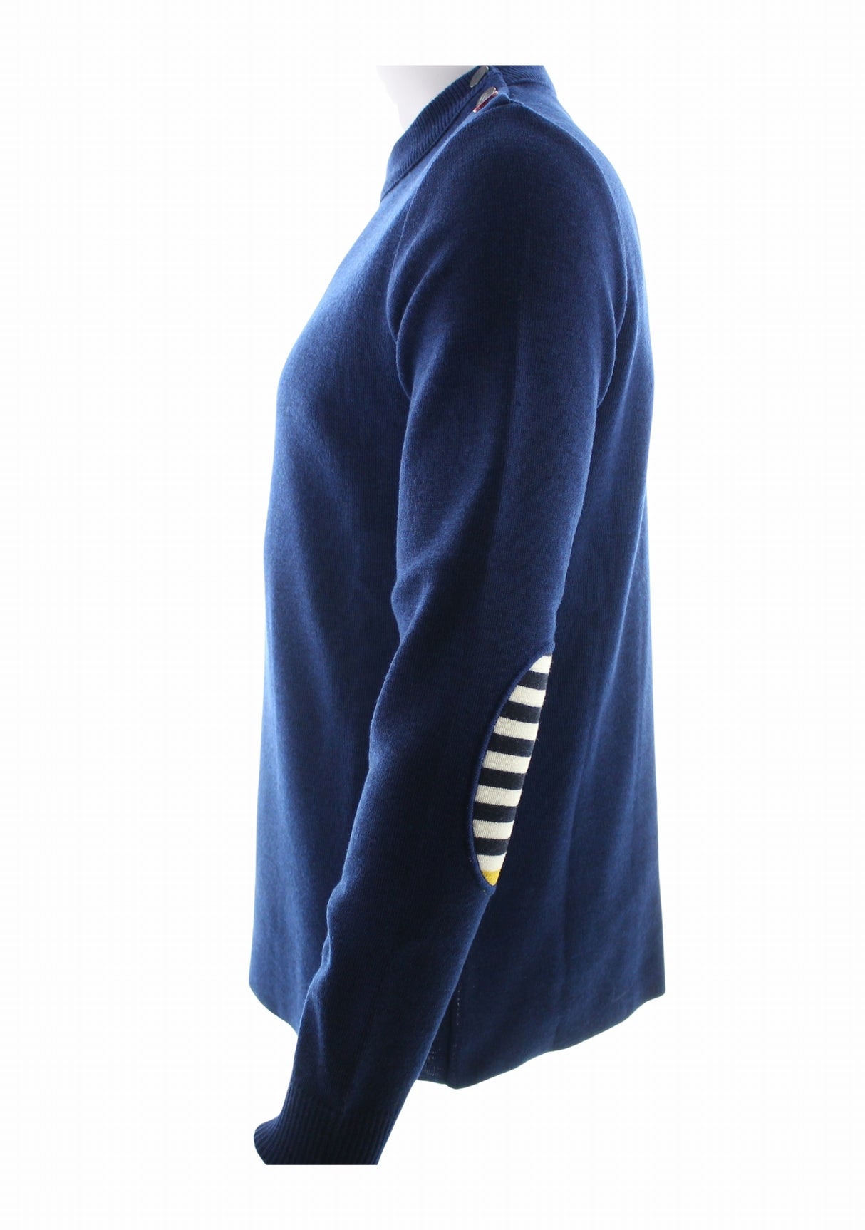 Pull marin homme col rond Berthe Bleu royal à coudières asymétriques marine/jaune BLEU ROYAL