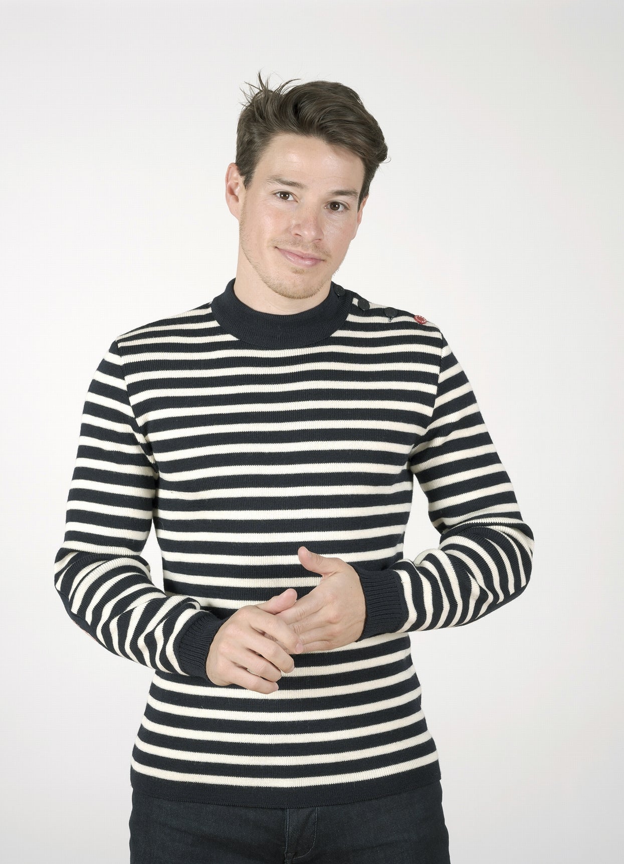 Pull Marin Homme Homard rayée écru et marine