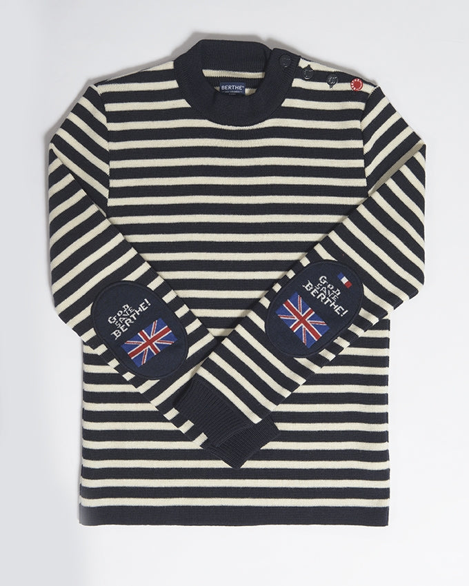 Pull marin Homme Rayé God Save Berthe MARINE-ECRU