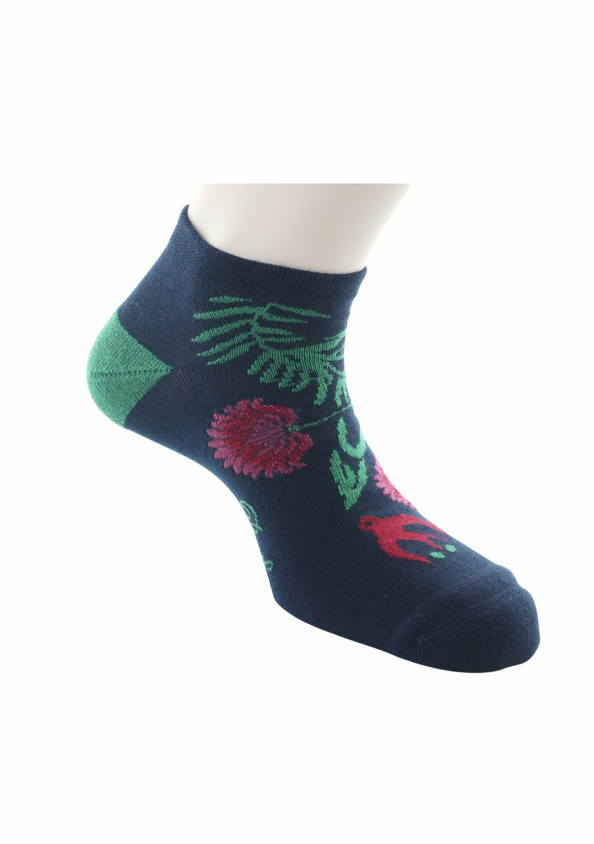 Socquettes coton homme Berthe Aux Grands Pieds fleurs et hirondelle marine MARINE