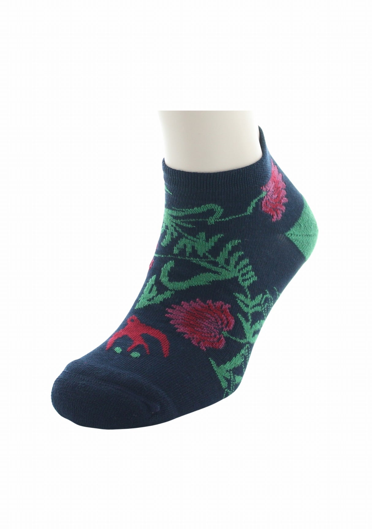 Socquettes coton homme Berthe Aux Grands Pieds fleurs et hirondelle marine MARINE