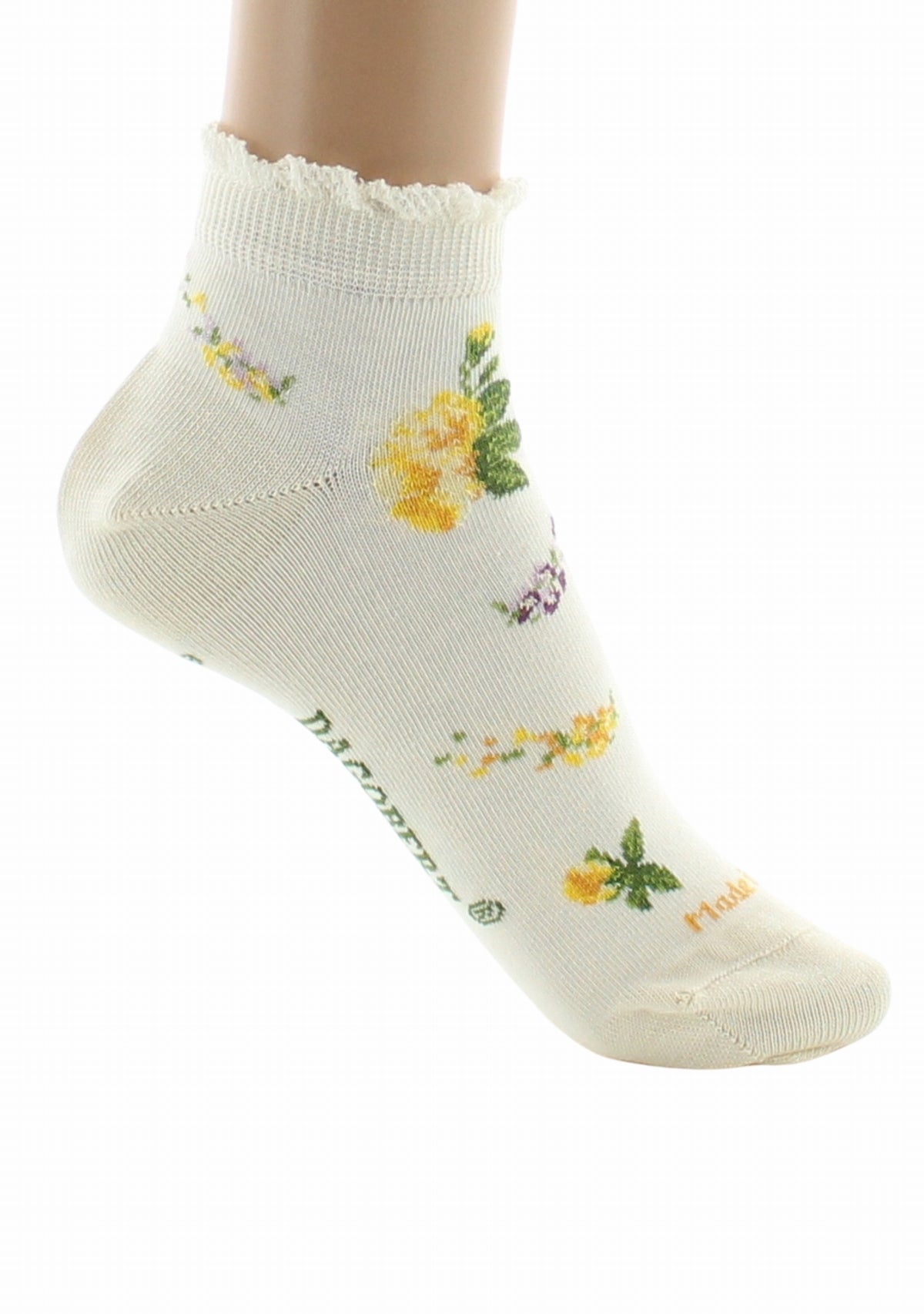 Socquettes fantaisie femme en coton Dagobert Bouquets de fleurs Écru ECRU