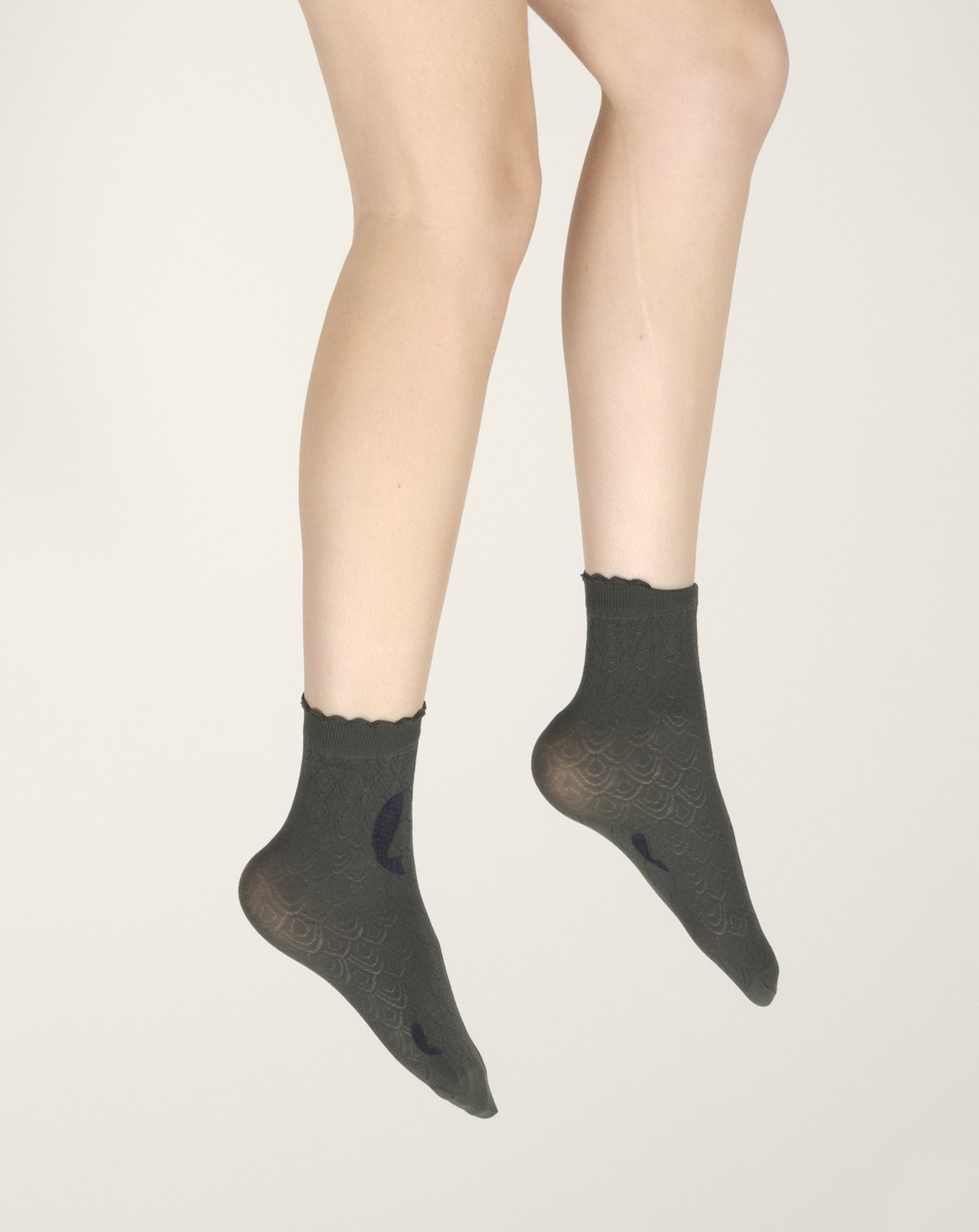 Socquettes femme 40D poissons kaki, noir et bleu marine KAKI