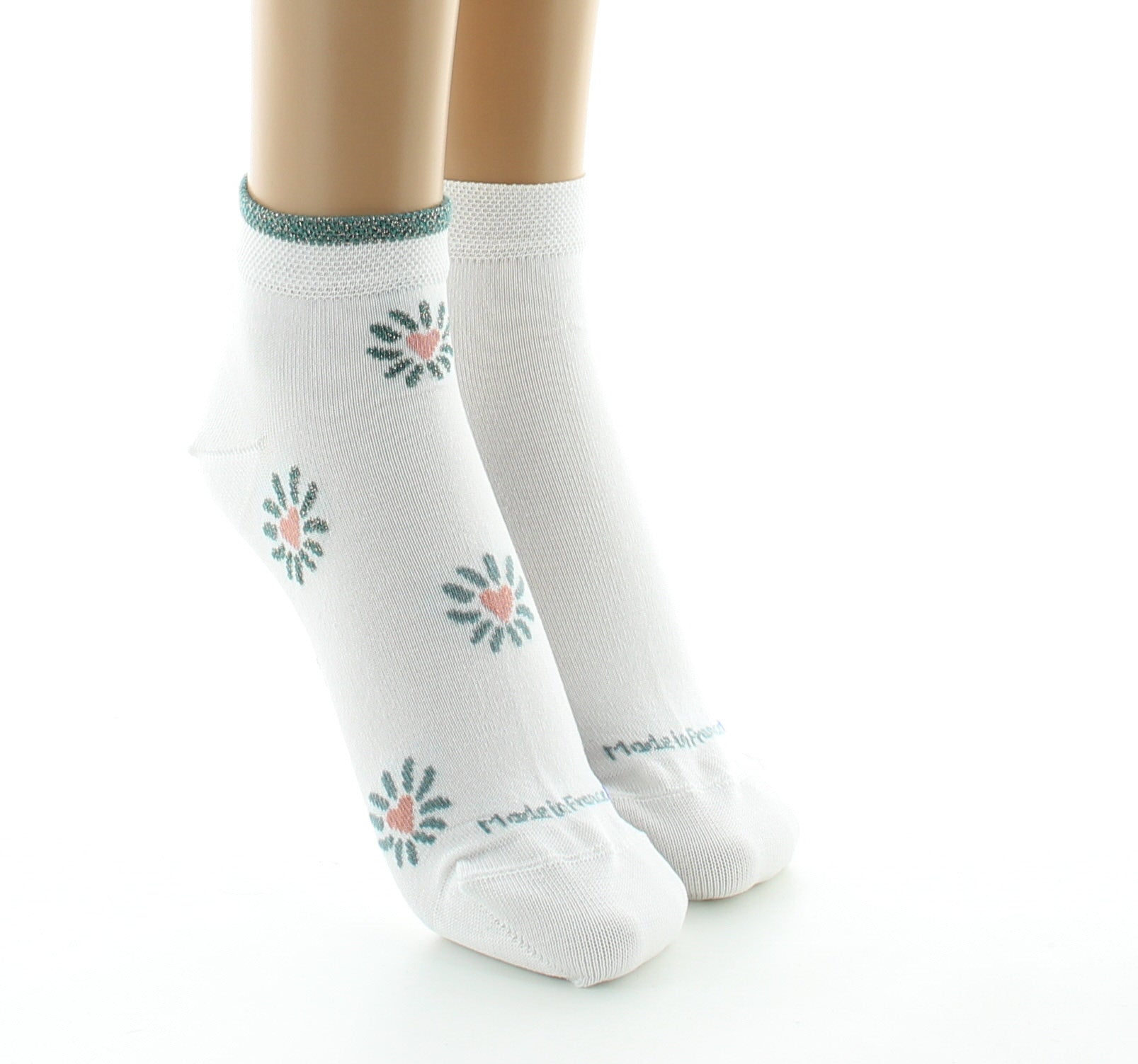 Socquettes femme Cœur et soleil en coton fil d'Écosse BLANC