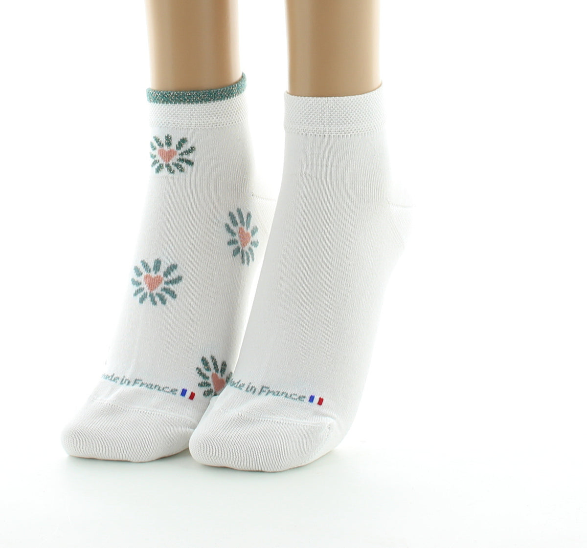 Socquettes femme Cœur et soleil en coton fil d'Écosse BLANC
