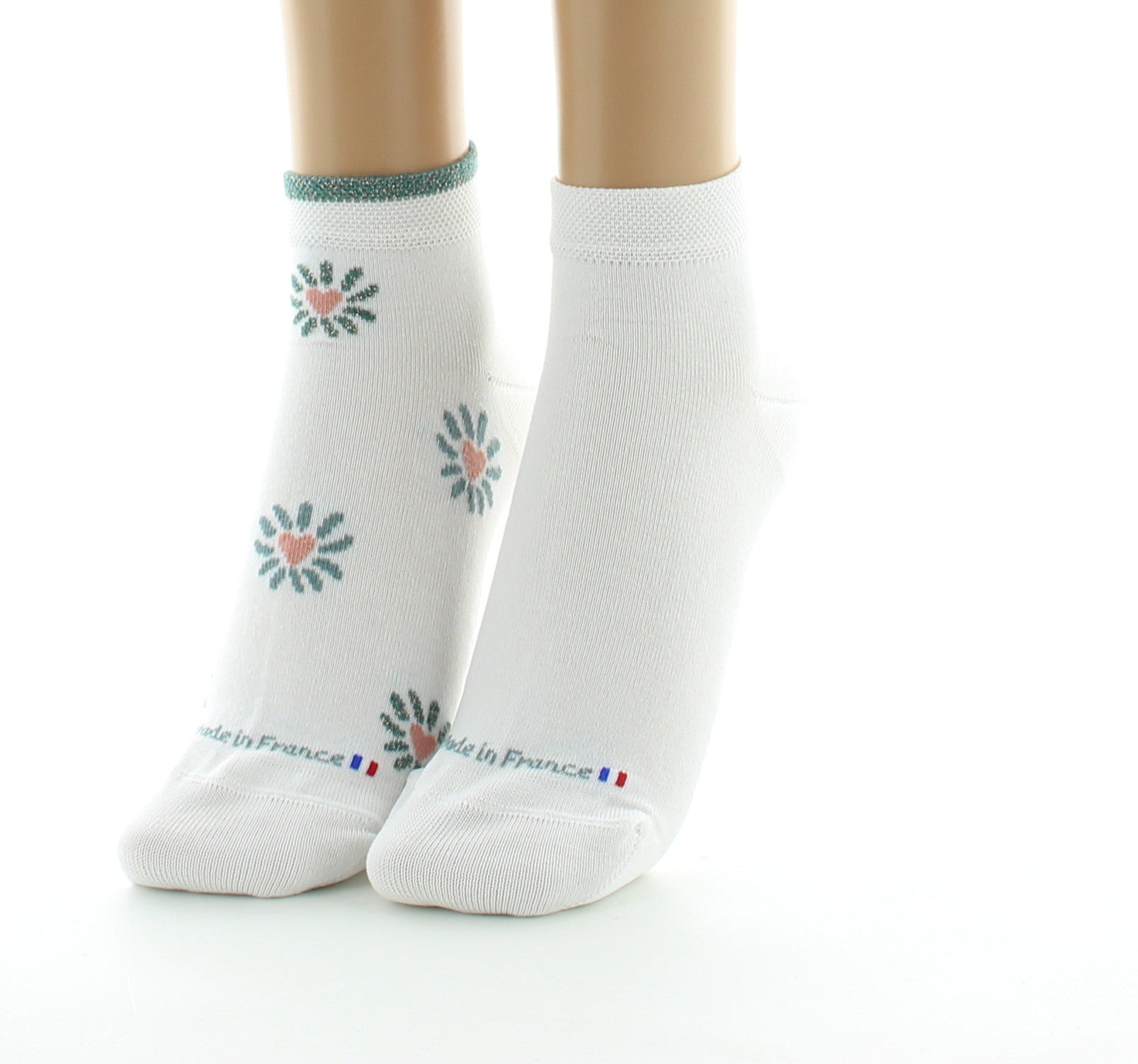 Socquettes femme Cœur et soleil en coton fil d'Écosse BLANC