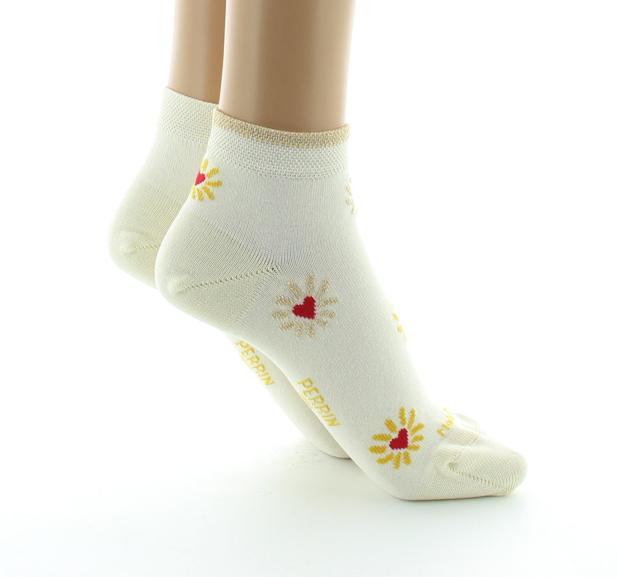 Socquettes femme Cœur et soleil en coton fil d'Écosse ECRU