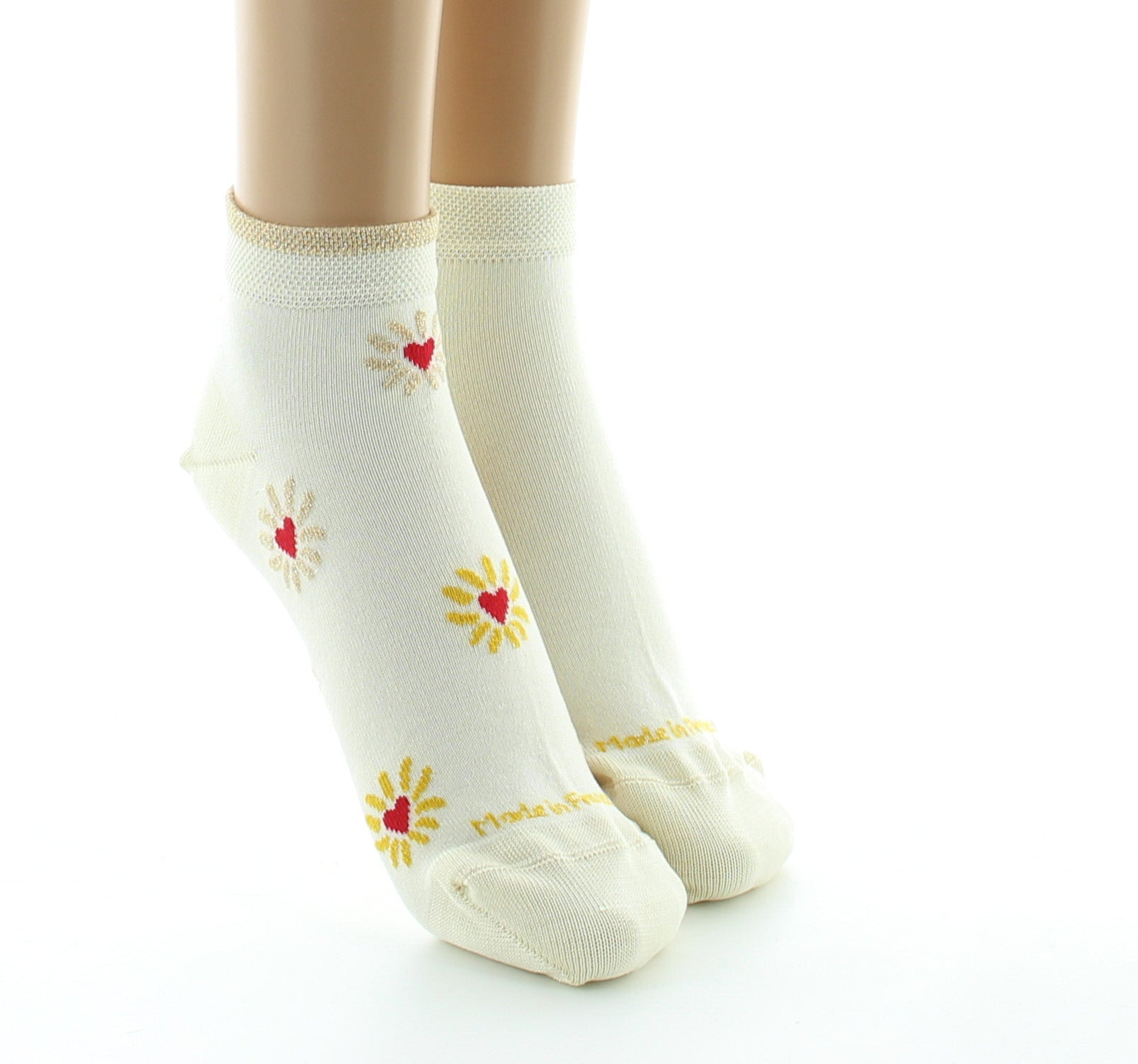 Socquettes femme Cœur et soleil en coton fil d'Écosse ECRU