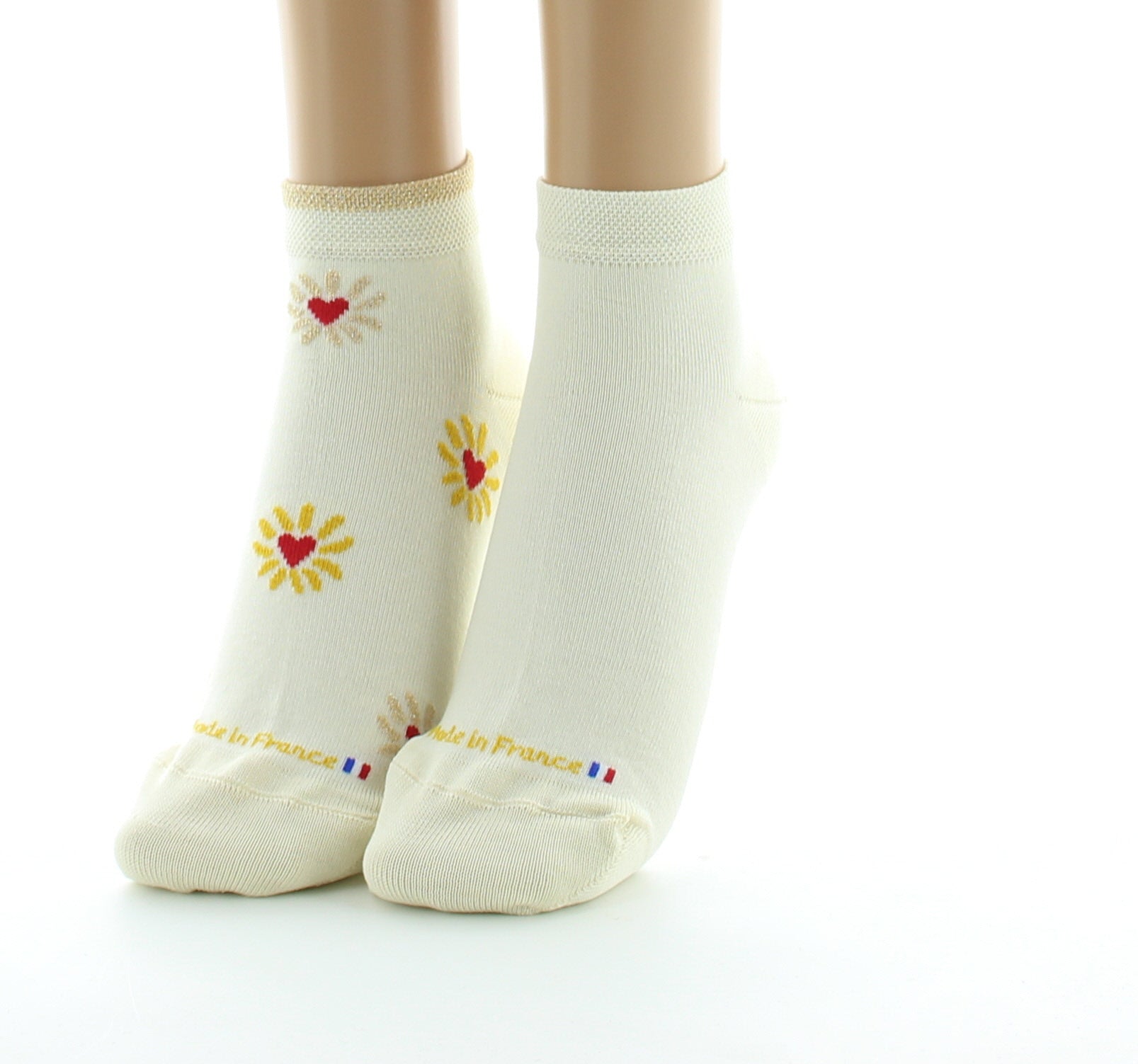 Socquettes femme Cœur et soleil en coton fil d'Écosse ECRU