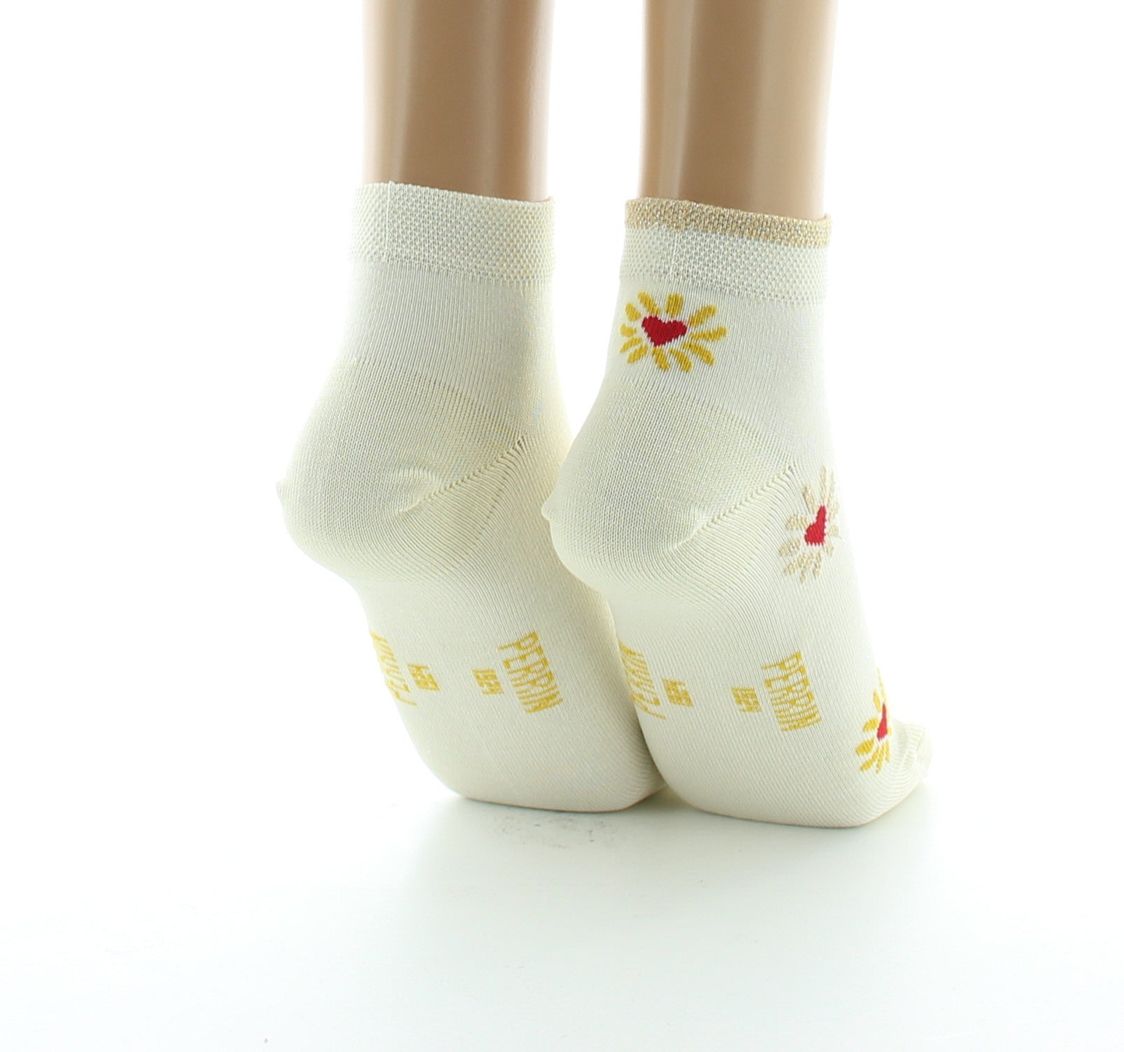 Socquettes femme Cœur et soleil en coton fil d'Écosse ECRU